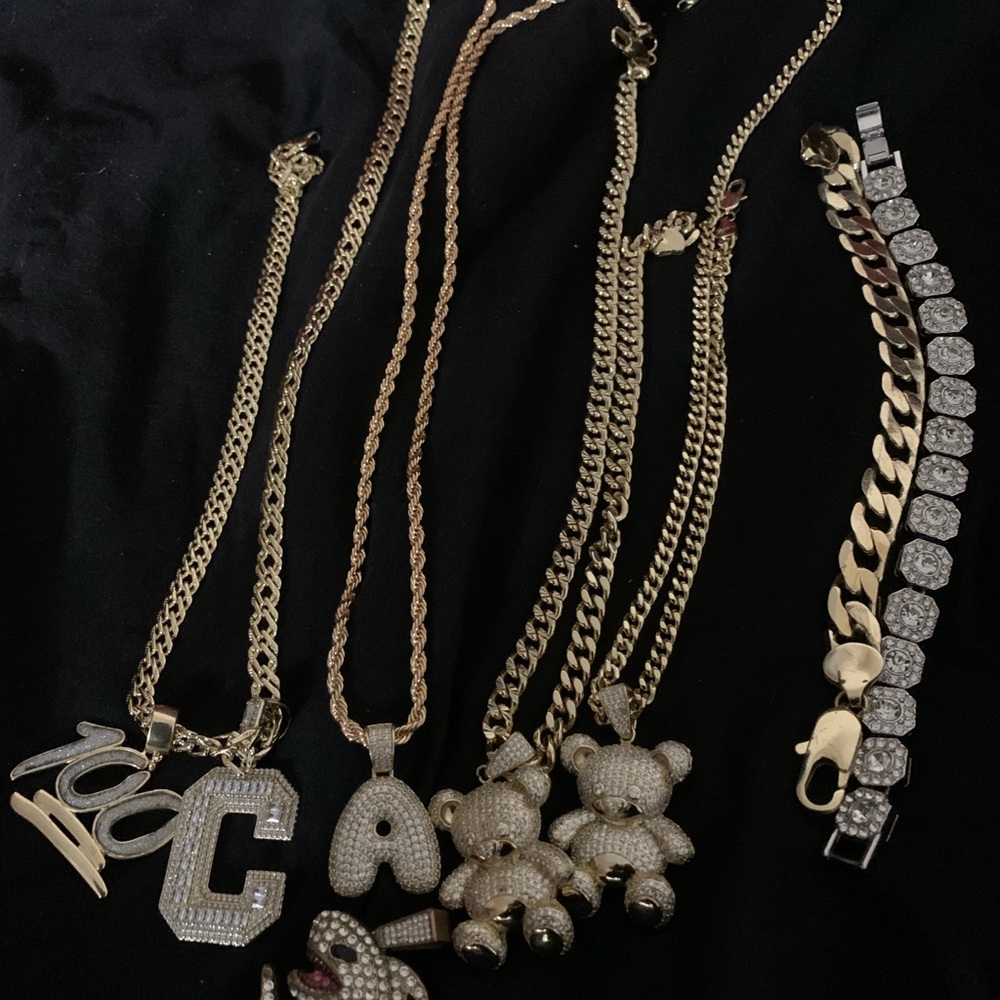 Gold and Diamond Pendant Necklaces and Bracelet
